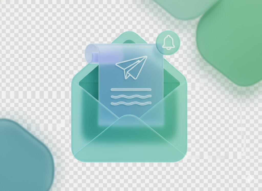 Ícono de newsletter con sobre y notificación, canal de difusión de Academia de Negocios