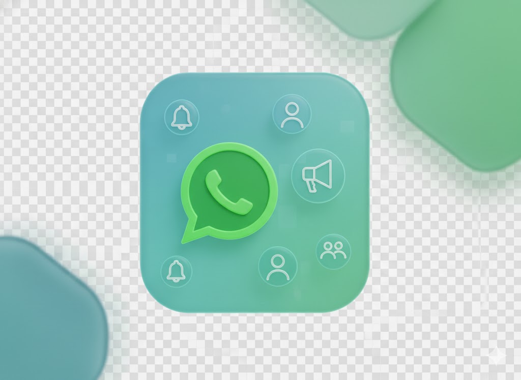 Ícono de WhatsApp con megáfono y contactos, canal de difusión de Academia de Negocios