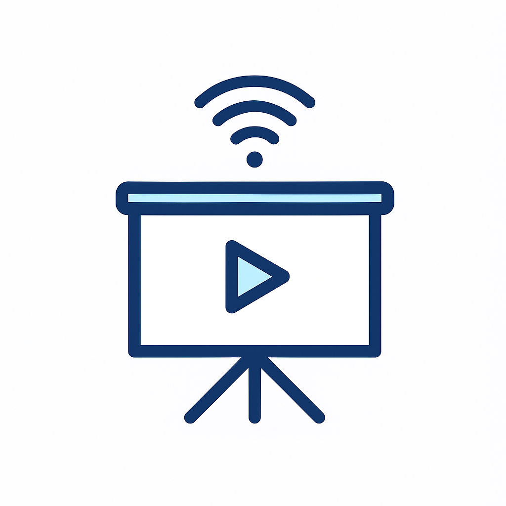 Ícono de proyector con conexión inalámbrica, equipamiento tecnológico en Academia de Negocios