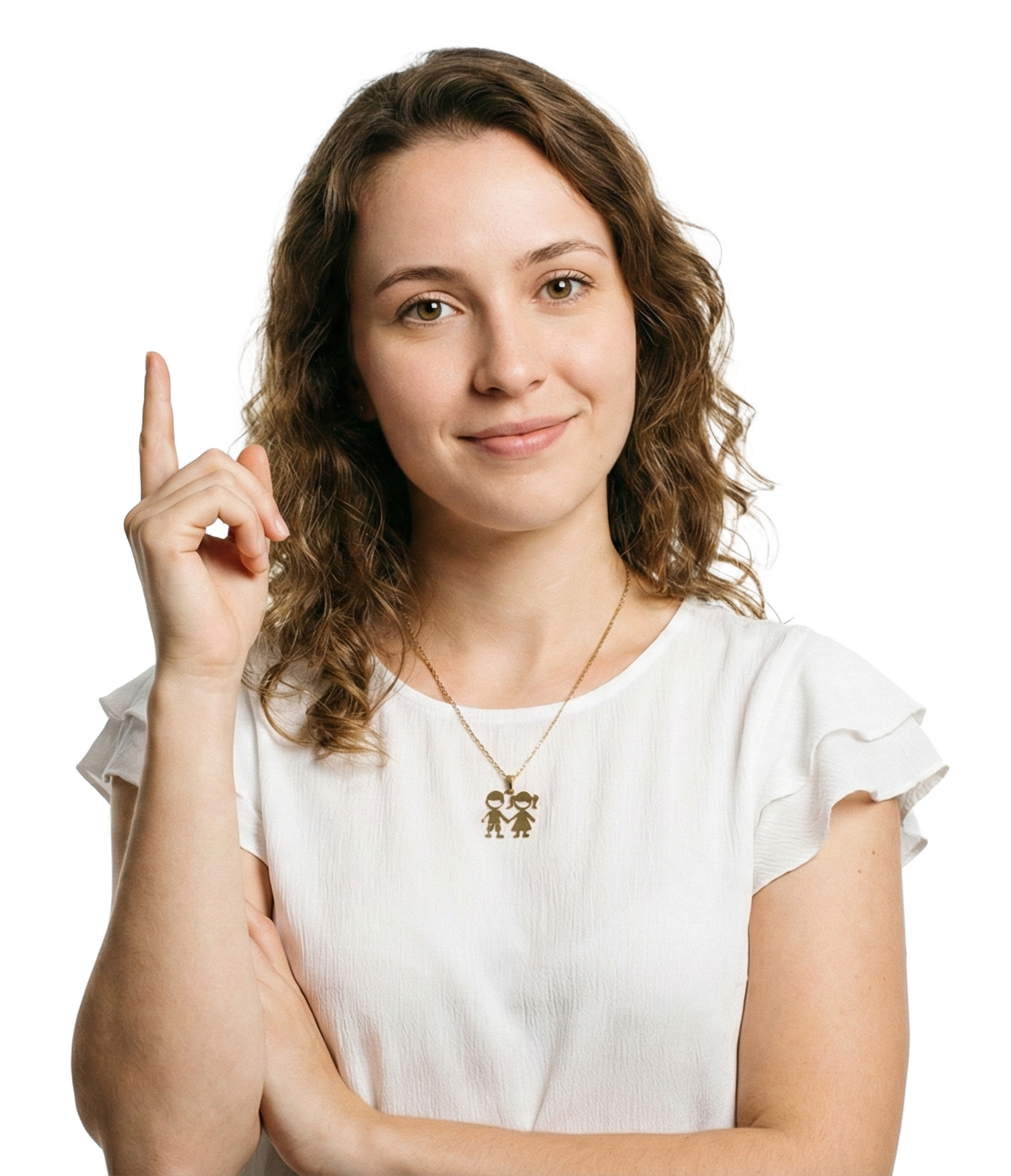 Profesional señalando hacia arriba, representación de la oferta general de capacitaciones de Academia de Negocios